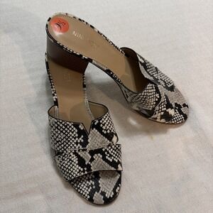 Nine West Black & Beige  Snake Block-heel slide Sandals Women's 9.5 Careerwear